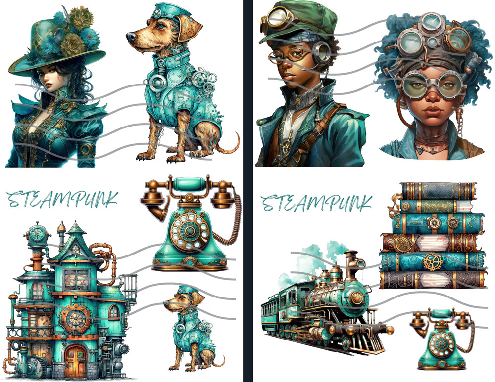Teal Steampunk Pg 1 Collage Sheet Supplies Scrapbook Junk Journal Card Toppers