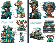 Teal Steampunk Pg 1 Collage Sheet Supplies Scrapbook Junk Journal Card Toppers