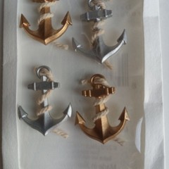 Little B Anchors 3-D Stickers – 6 Anchors, Metallic Finish with Rope – FAST SHIP