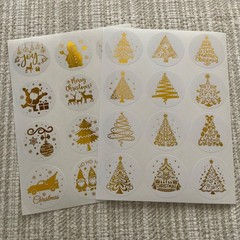 24 Gold Foil Christmas Stickers, 1.5” Holiday Envelope Seals, Gift Labels