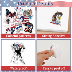 4Th of July Stickers, 100 PCS Patriotic Stickers, American Flag Sticker, Self-Ad