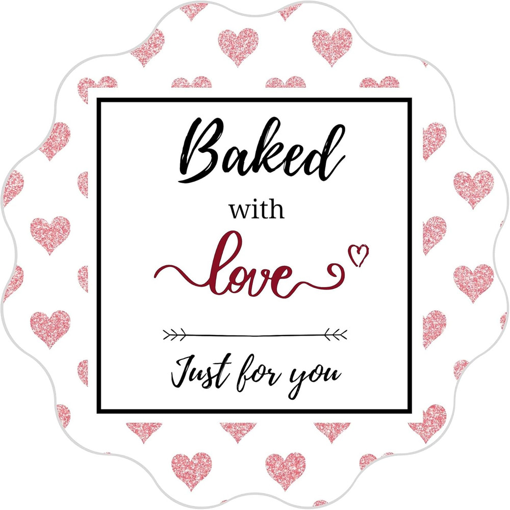 Baked with Love Stickers Roll | Scalloped Cut | Waterproof | 2 Inch | 300 Labels