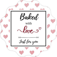 Baked with Love Stickers Roll | Scalloped Cut | Waterproof | 2 Inch | 300 Labels