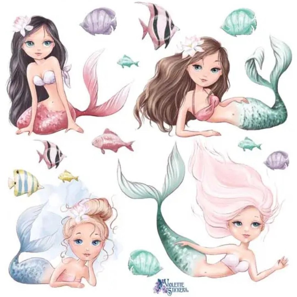 Violette Stickers – Mermaid Girls – 1 Ocean Fantasy Sticker Sheet – Stationery