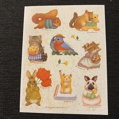Vintage 1988 1989 Hallmark Cards Stickers Animals Cat Rabbit Bird 2 Loose Sheets