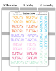 Rainbow Days of the Week Script Planner Sticker, Journaling Stickers