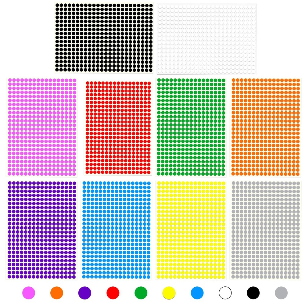 1/4″ Small Colored Dot Stickers 3/8″ & 1/2″ Round Circle Stickers Tiny 10 Col…