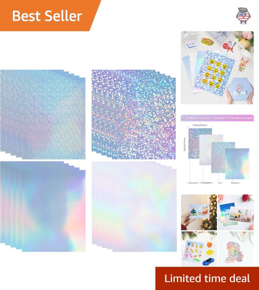 Self-Adhesive Holographic Sticker Paper – Waterproof, Tear-Resistant 20 Sheets