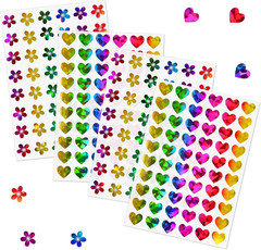 1728Pcs Holographic Rainbow Floral Flowers and Hearts Stickers 0.6″, Sparkly …