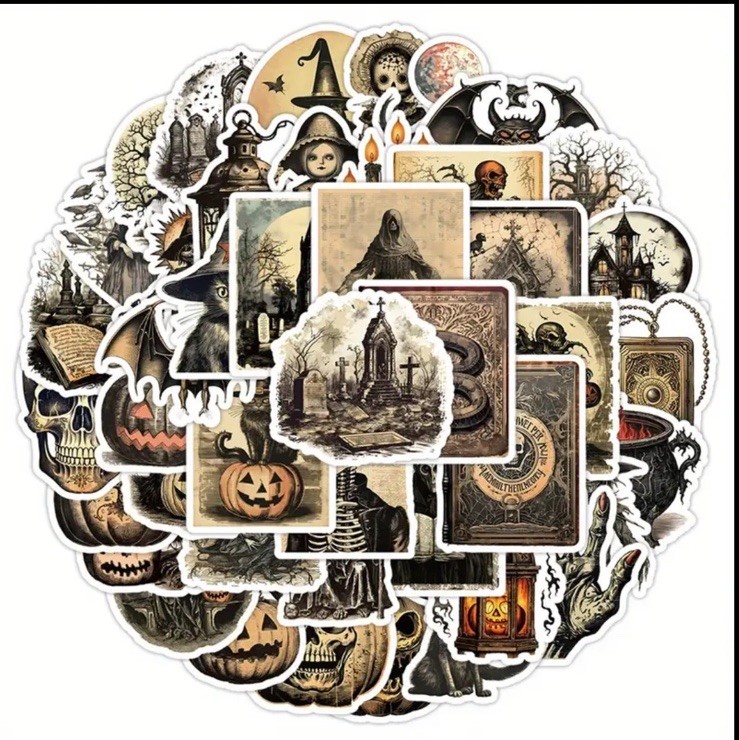 10pcs Gothic Halloween Stickers- Scrapbook, Journal, DIY Crafts & Cards