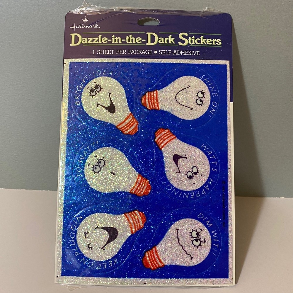 Vintage Hallmark Lightbulbs Dazzle Glow In The Dark Stickers