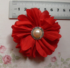 JESSICA Ruffled Organza RED Flower – Pearl Diamante Centre 70mm Single MH AB NJC
