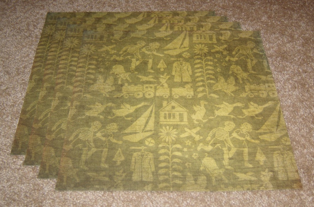 Daisy D’s Single Sided Scrapbook Paper(4)….Olive Green Classroom Toile