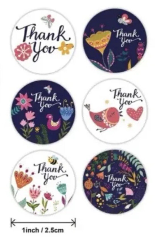 48 THANK YOU Round Stickers Flowers Multi-Color Gift Stickers 1” 6 Designs