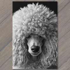 STICKER Poodle White Gray Round Fluffy Fur Detailed Portrait Cute Fun