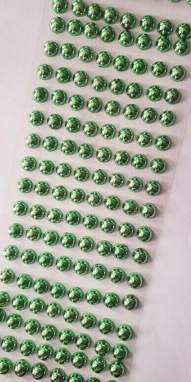 CraftbuddyUS 144 pcs x 10mm (18 Stripes) Self Adh Pearl Round Gems, Color-GREEN