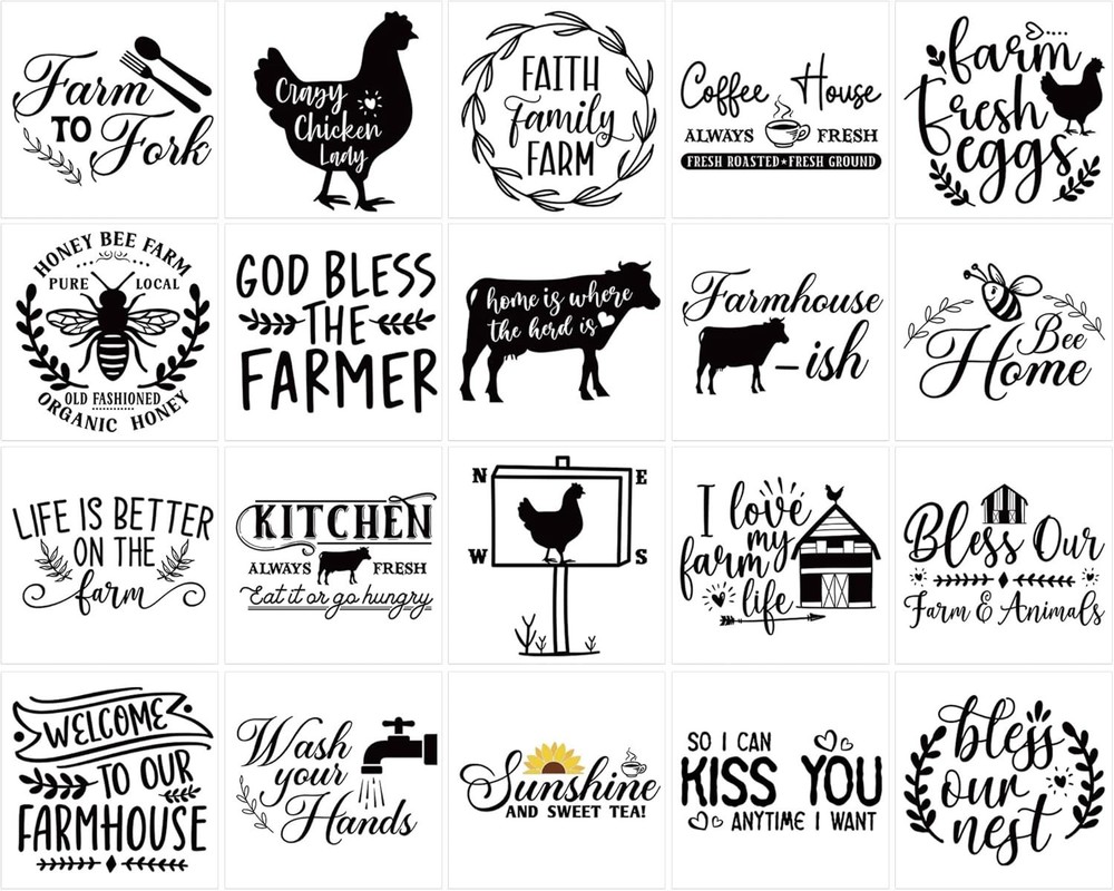 20 Pcs Farmhouse Rub on Transfers for Crafts, Letter Rub on Transfer for Furntru