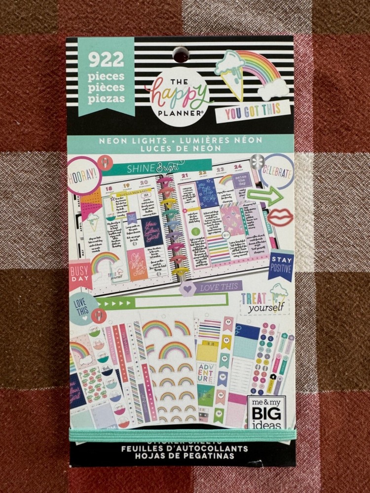 Used MAMBI Happy Planner 2018 Sticker Book Neon Lights Most Stickers Included