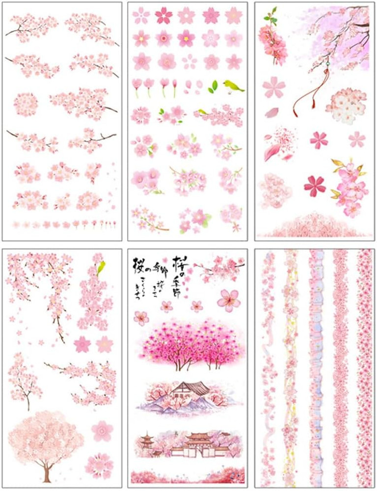 (Pack of 2) Romantic Cherry Flower Stickers for Scrapbooking – Japanese Pink Che