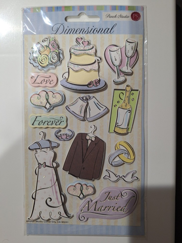 Dimensional Stickers with Wedding theme-Just Married, Love Forever-Punch Studio