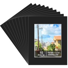 15 Pack 11×14 Picture Mats for 8×10 Photos Black Bevel Cut Mat Board Frame Kit