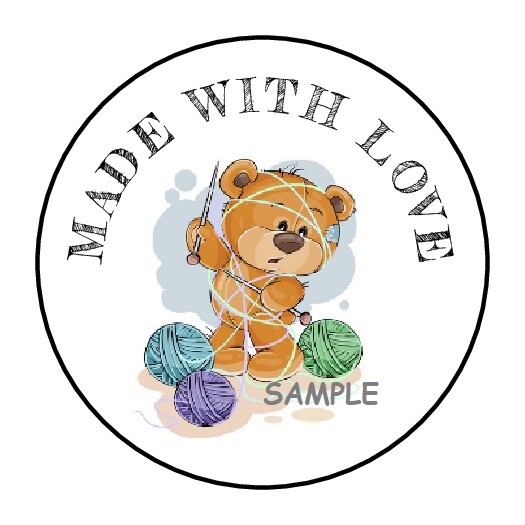 30 MADE WITH LOVE TEDDY BEAR ENVELOPE SEALS LABELS STICKERS 1.5″ ROUND HANDMADE