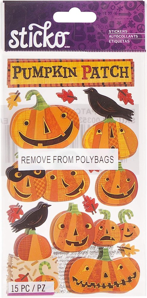 Sticko Pumpkin Patch Stickers 15 pc Crow Leaves Fall Halloween