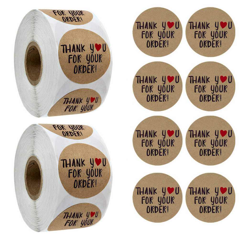 1000Pcs Thank You for Your Order Stickers 1 inch Kraft Labels with Heart Design