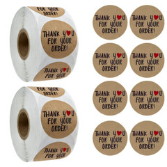 1000Pcs Thank You for Your Order Stickers 1 inch Kraft Labels with Heart Design