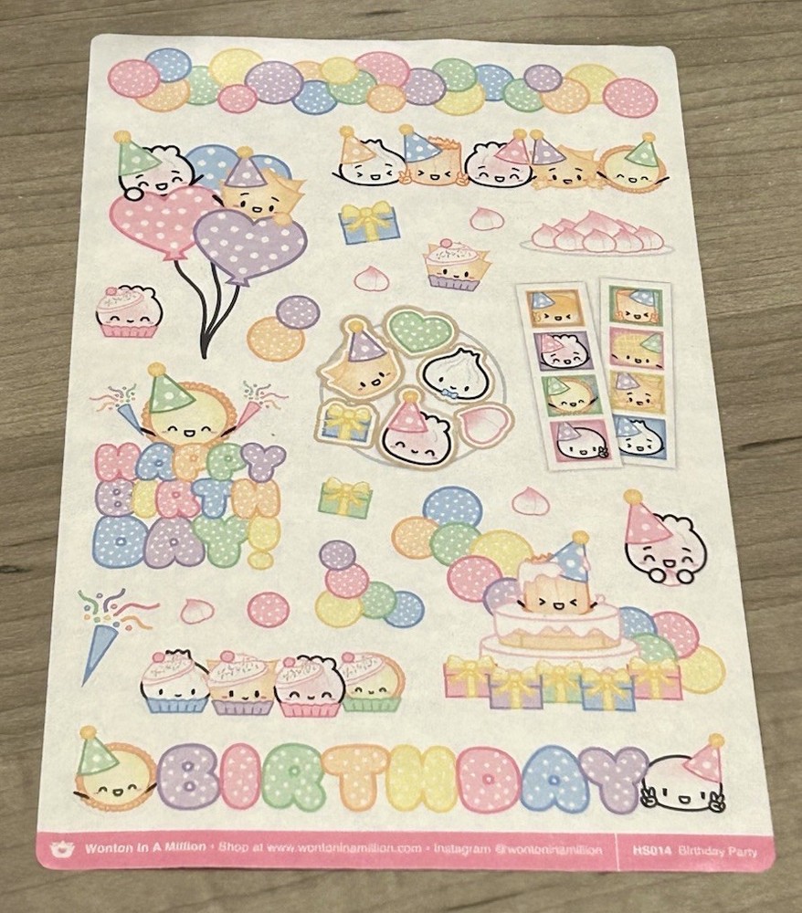 NEW Wonton In A Million Birthday Party Washi Paper Sticker Sheet WIAM Stickers
