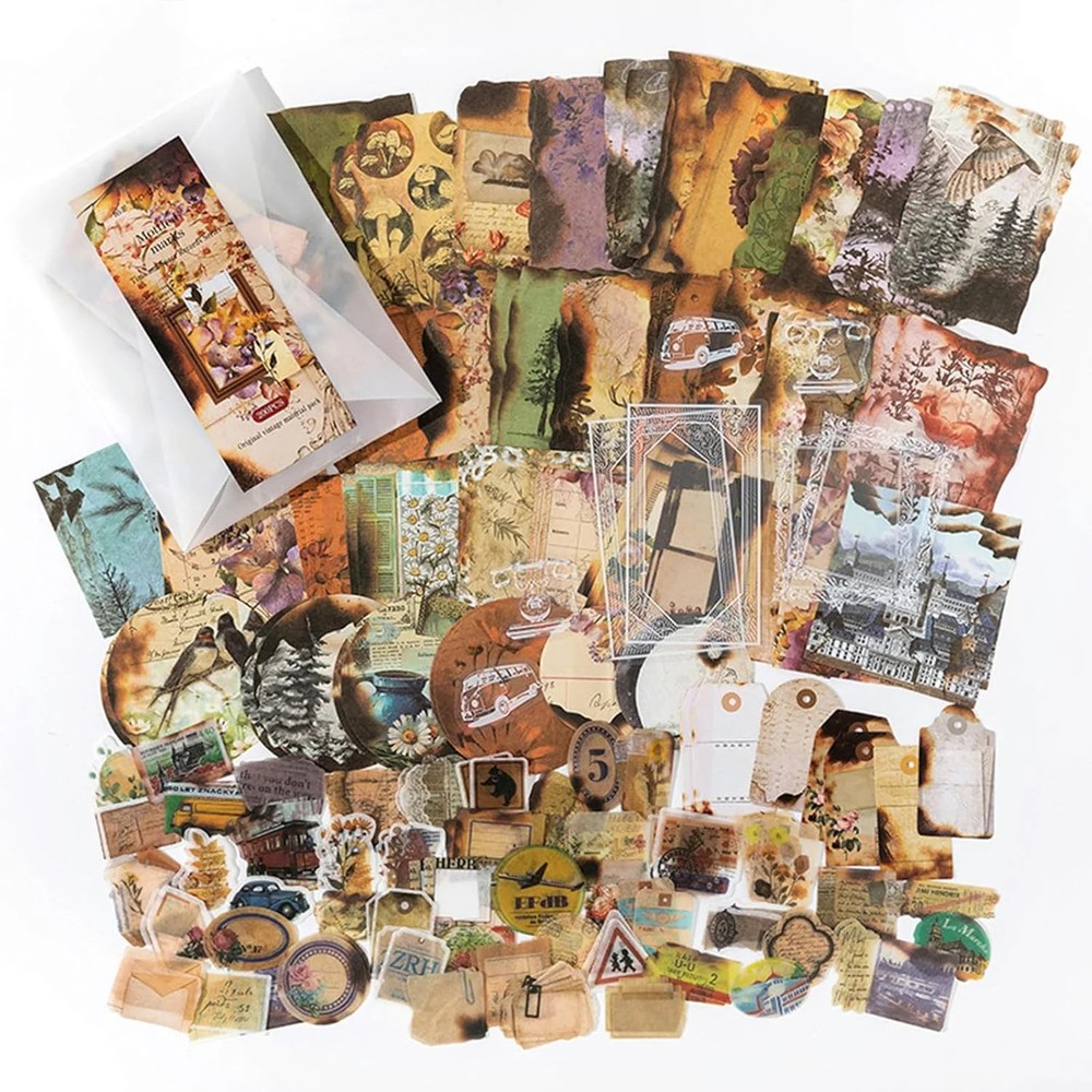 200PCS Vintage Scrapbooking Supplies Pack for Junk Journal Planners Decoupage Pa