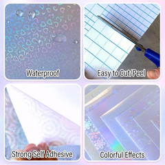 24 Sheets A4 Holographic Paper Sticker Transparent Waterproof Self Adhesive Film