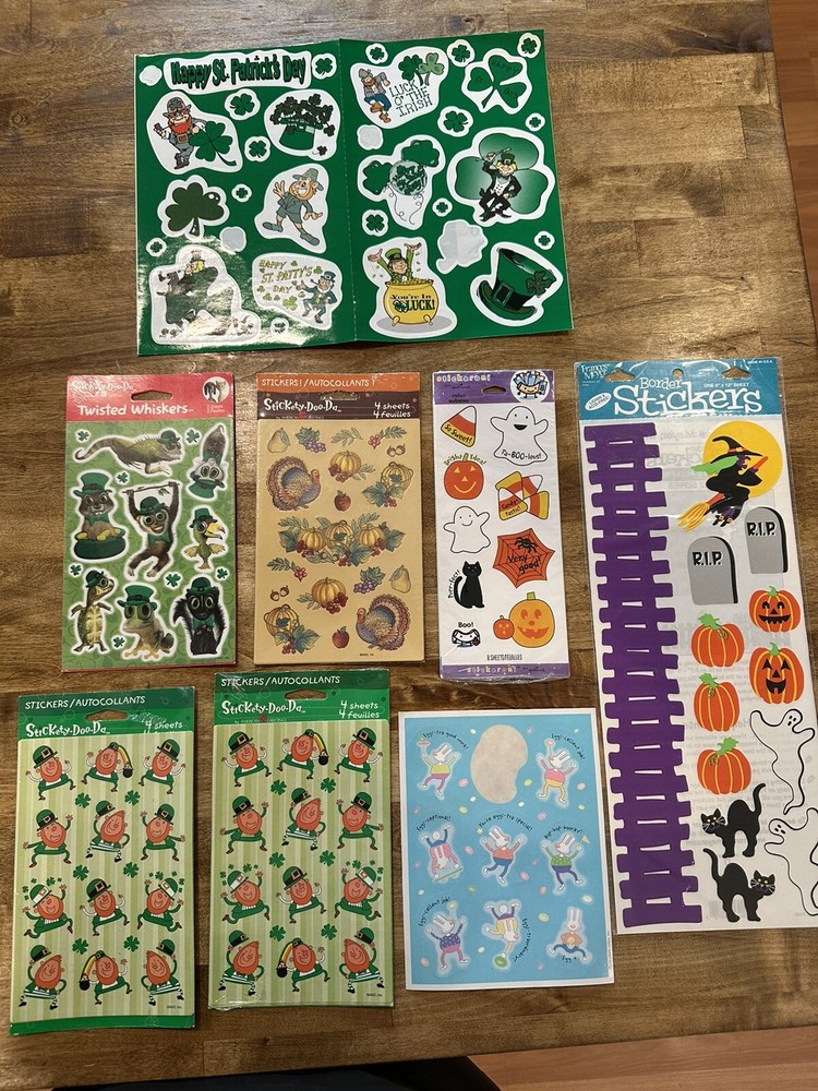 Mixed Lot Vtg Hallmark AGC Holiday Stickers Halloween St Patty’s Day Thanksgivin