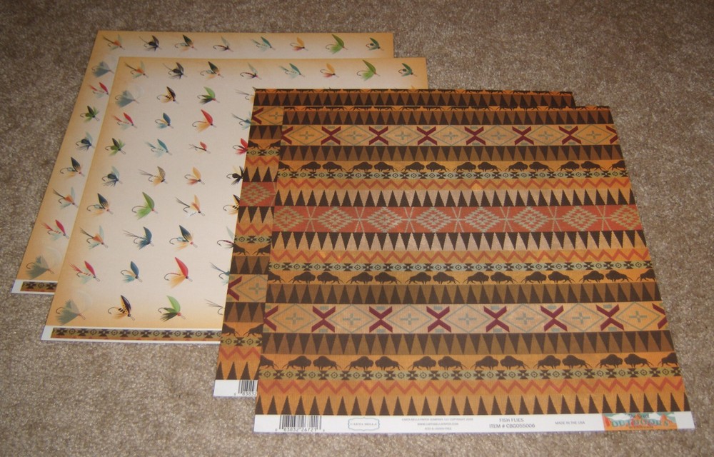 Carta Bella 12×12 Double Sided Scrapbook Papers(4) ~ Outdoors Fishing/Bison Bdrs