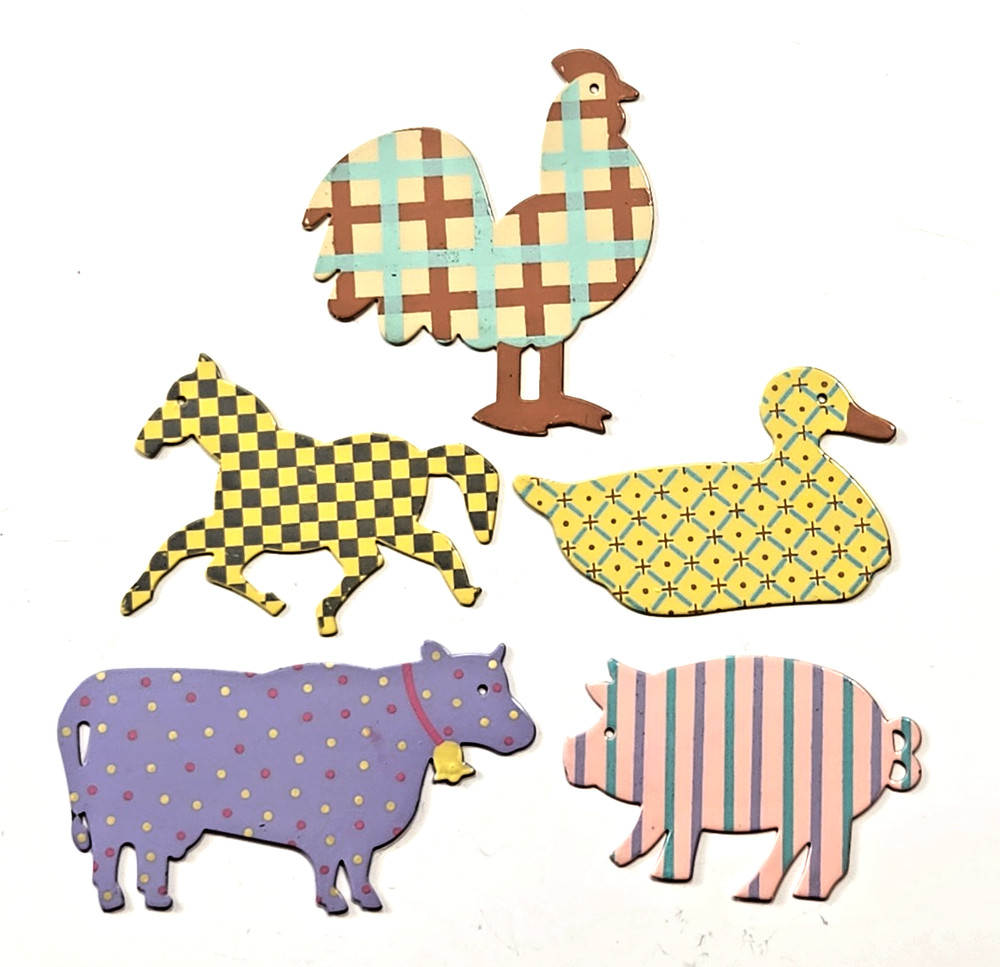 Colorful Patterned Metal Die Cut Farm Animals Decor Cow Pig Rooster Duck Horse