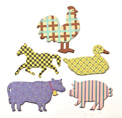 Colorful Patterned Metal Die Cut Farm Animals Decor Cow Pig Rooster Duck Horse