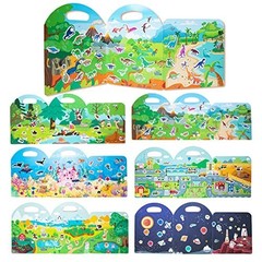 6 Pack Reusable Sticker Activity Books for Toddlers 1-4 Years, Travel Toys, Anim