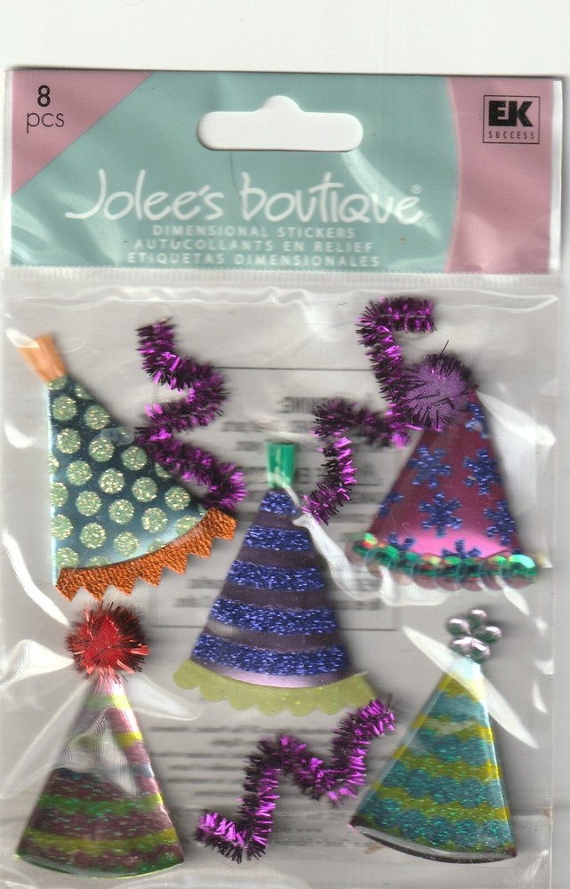 Jolee’s Boutique 3D Stickers PARTY HATS Birthday Theme 79484 FAST FREE SHIPPING!