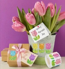 500 pcs Sticker Seals Roll Glitter Foil Floral Tulips Design Self Adhesive NEW