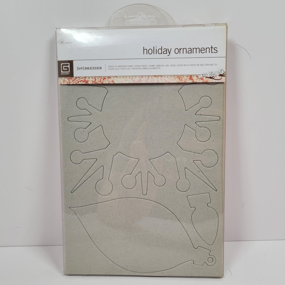 Basic Grey 26 Undressed Chipboard Holiday Ornaments Star Ball Bulb Scrapbook