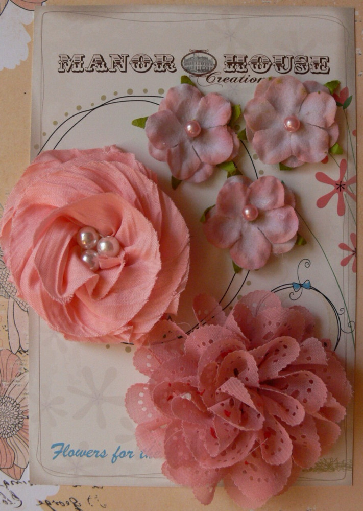 Mixed APRICOT Fabric Organza Lace 5 Flower Pk 3-8cm Manor House