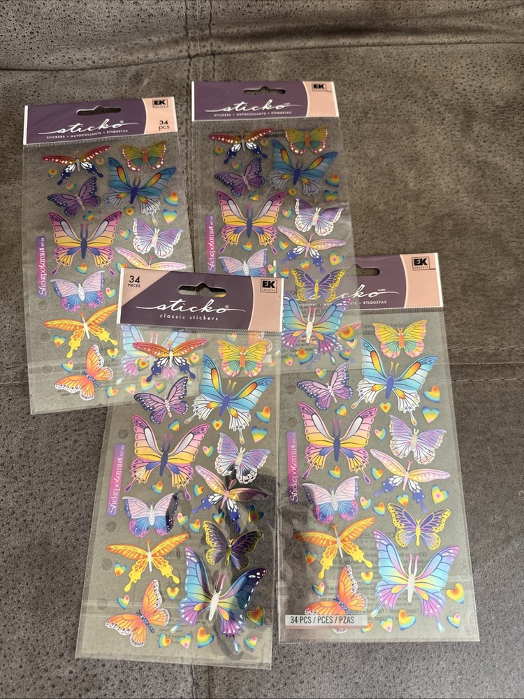 STICKO Metallic Butterfly Insect Glimmer DIY Scrapbook Craft Nature Pastel Lot 4