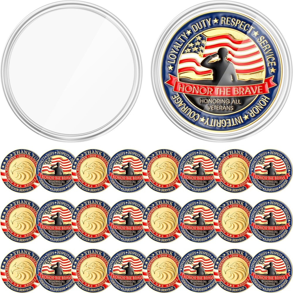 Kigeli 24 Pcs Military Challenge Coins Patriotic with Protective Box Thank You