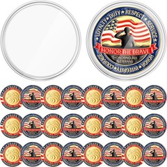 Kigeli 24 Pcs Military Challenge Coins Patriotic with Protective Box Thank You