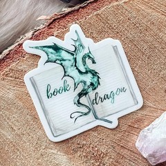 Green Book Dragon Watercolor Sticker – Fantasy & Mythical Vinyl Decal