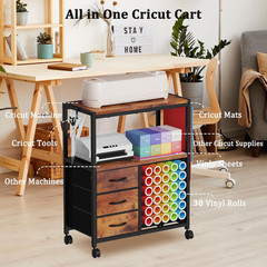 Vinyl Roll Storage Cart with 3 Fabric Drawers, Craft Organization and