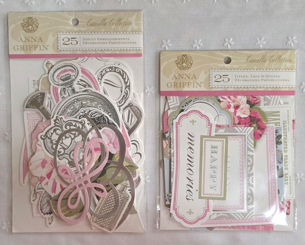 ANNA GRIFFIN «CAMILLA COLLECTION» Embellish & Tags Lot/2 Sets 49 Pcs New (PA30)