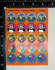 Vintage Stickers Scratch N Sniff Orange 3M 1990 HT-869 Bird Peacock Owl Penguin