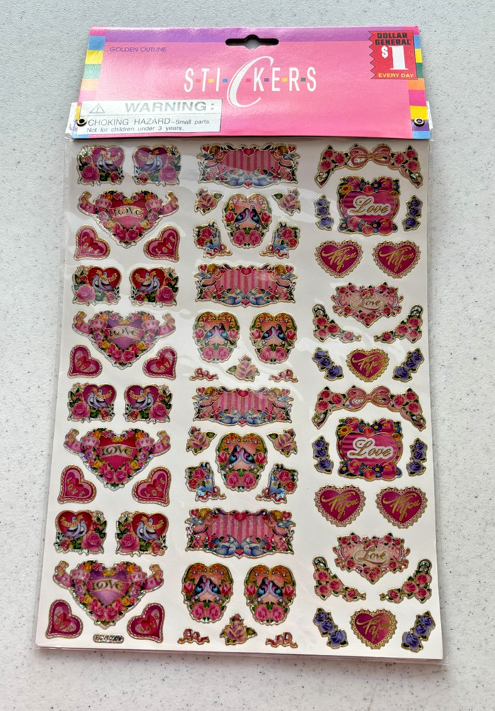 Love Heart Scrapbook Stickers Sheet Foil Golden Outline