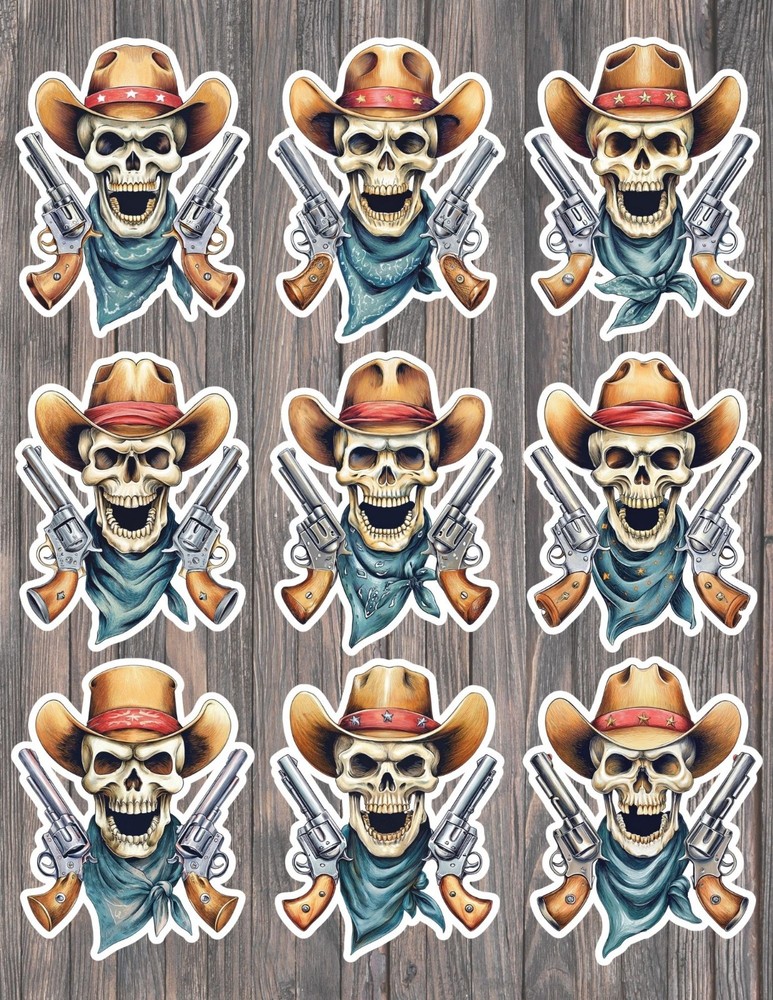 Cowboy Skull Western Vinyl Stickers Set Scrapbooking Laptop Water Bottle